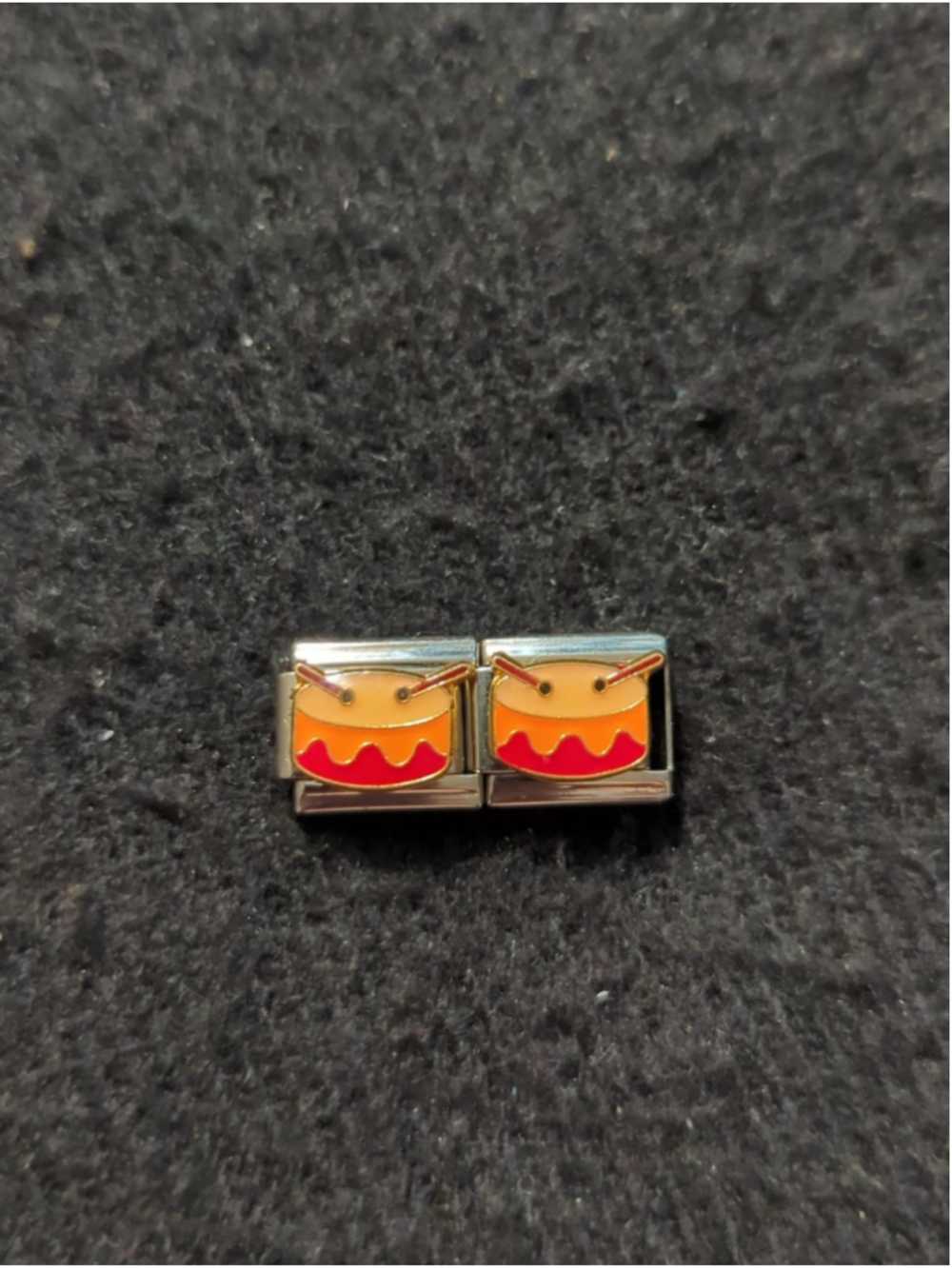 Vintage Stainless Steel Red Orange Drum 9mm Italian Charm Bracelet Charms